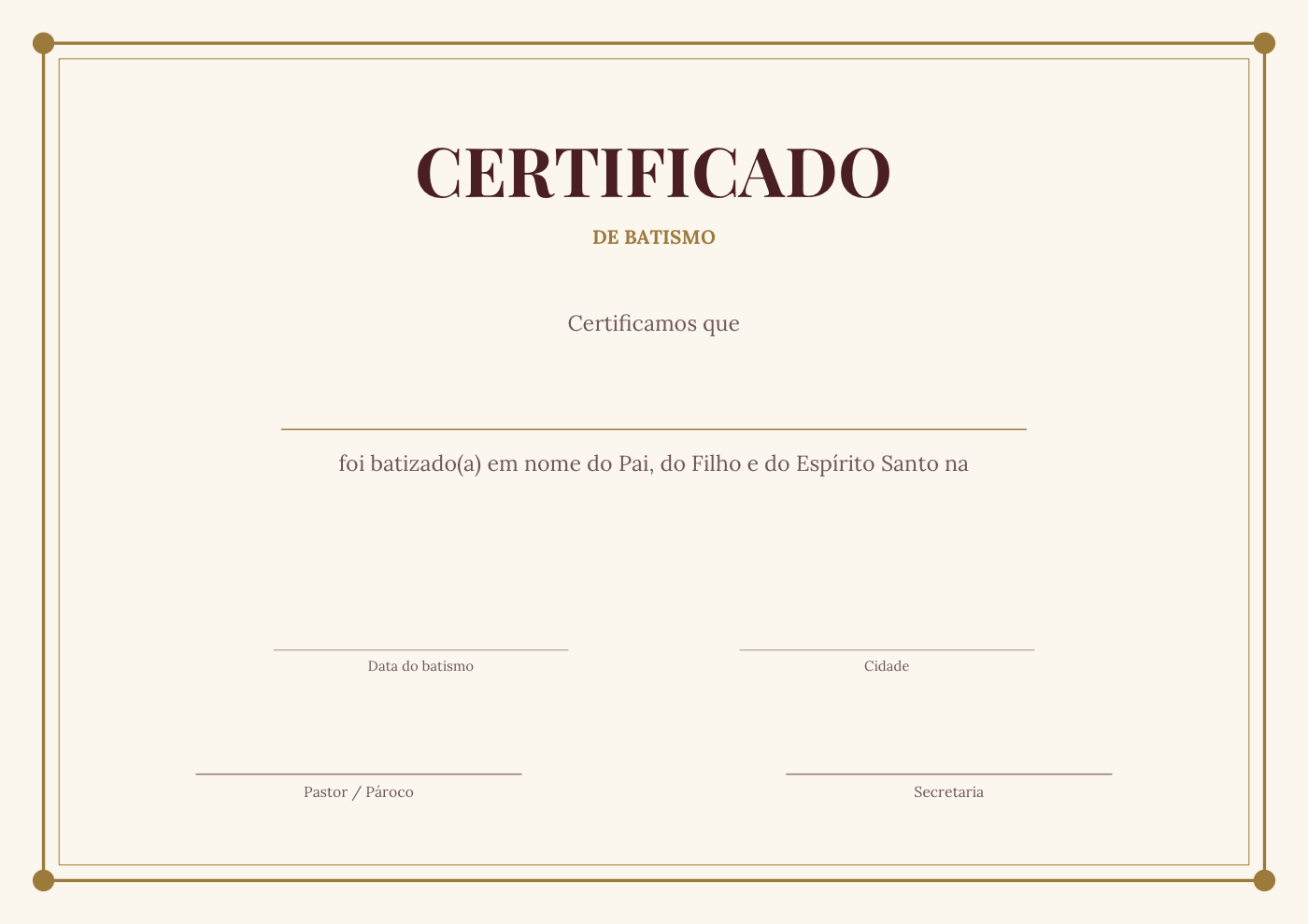 Modelo de certificado de batismo