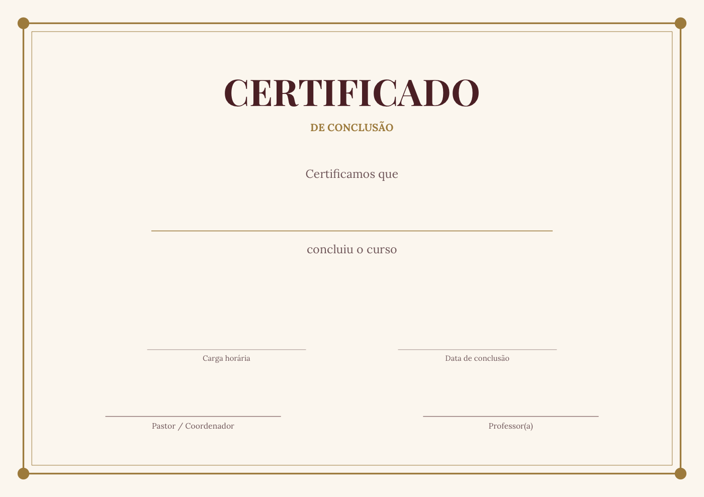 Modelo de certificado de curso bíblico