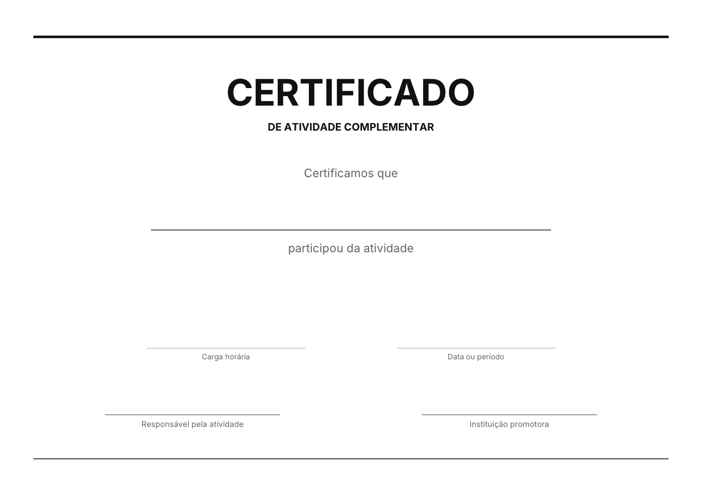 Modelo de certificado de horas complementares