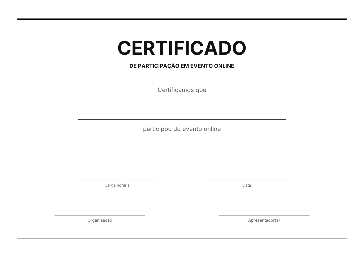 Modelo de certificado de webinar e evento online