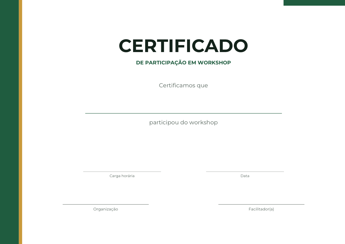Modelo de certificado de workshop