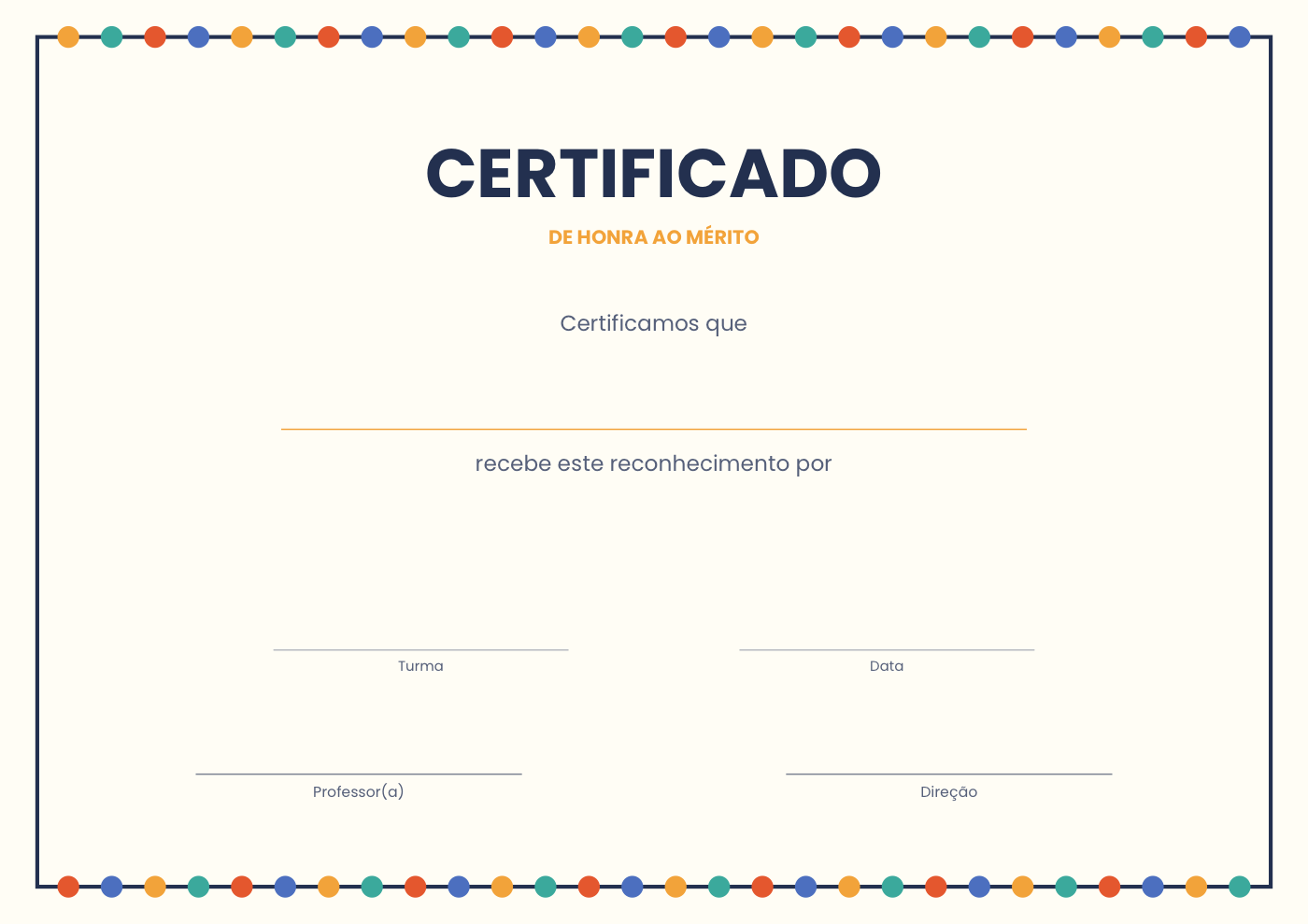 Modelo de certificado escolar de honra ao mérito